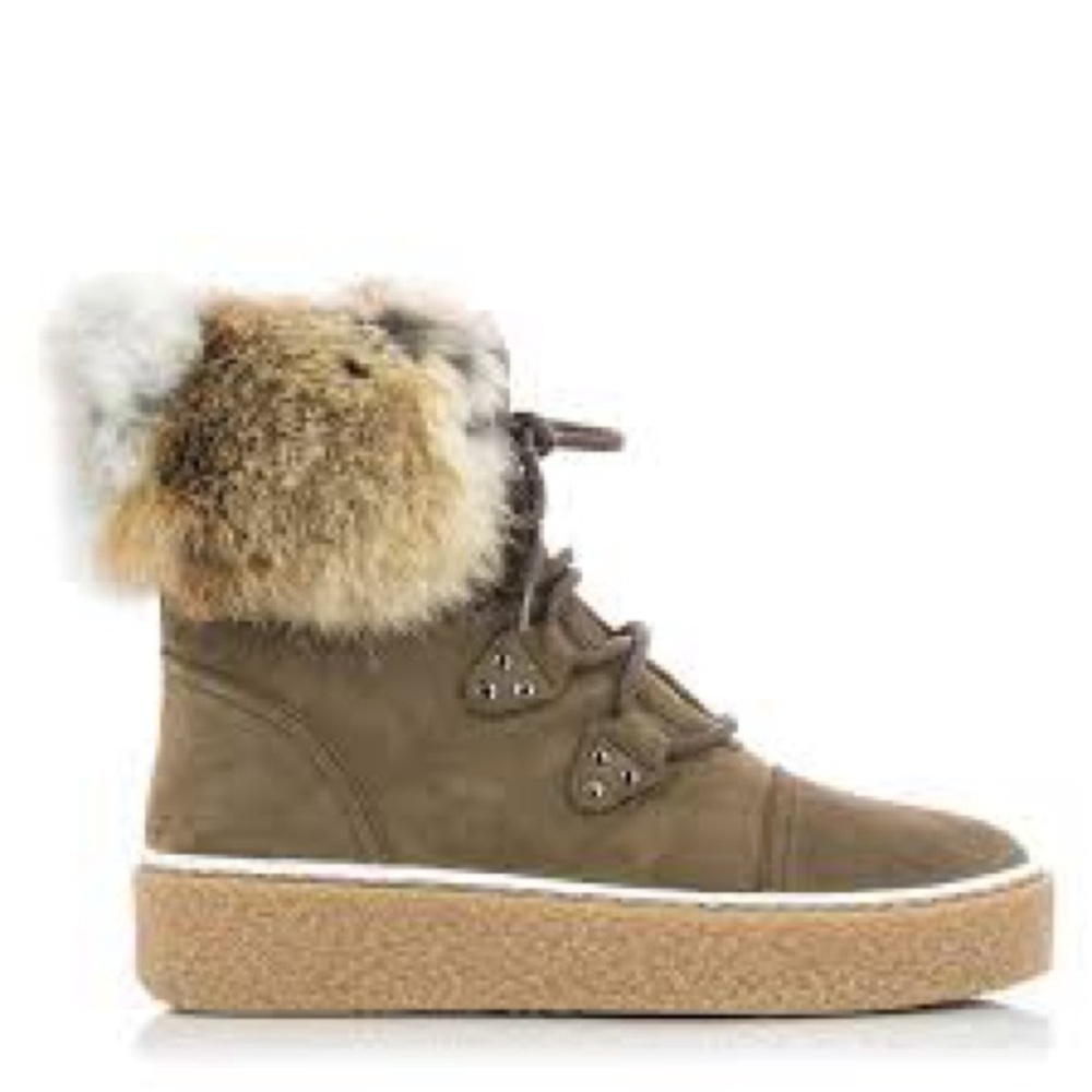 Women's Manas Marta Leather Wedge Boots with Rabbit Fur Trim